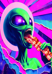 With glowing galactic eyes and vivid contrasts, this piece blends sci-fi fantasy with pop-art rebellion. Price: 200,- DKK Poster in 50x70cm (including exhibiting frame)