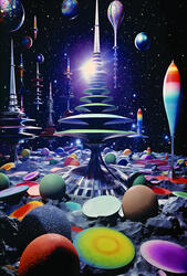 Playful yet monumental, this piece envisions a harmonious civilization beyond Earth. Price: 200,- DKK Poster in 50x70 cm (including exhibiting frame)