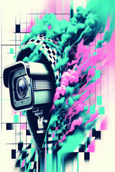 symbolizing the distortion between reality and technology. Bold, modern, and thought-provoking. Price: 200,- DKK (50x70 cm poster, including exhibiting frame)