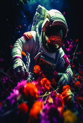 A surreal reflection on exploration, fragility, and the human need to cultivate beauty—even in the unknown. Price: 200,- DKK Poster in 50x70 cm (including exhibiting frame)